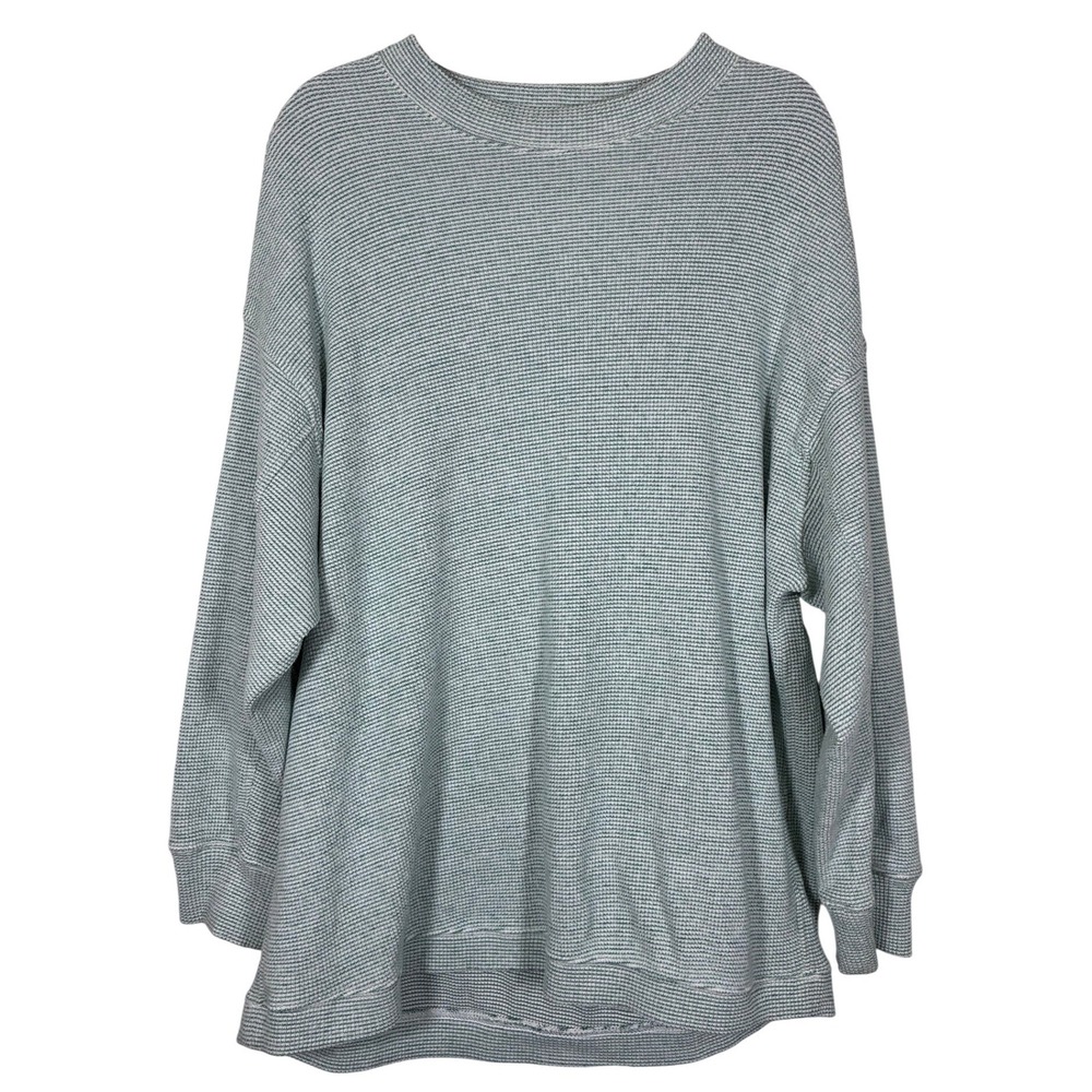 Aerie Women's L Green Oversized Waffle Knit Sweatshirt Crewneck Thermal Slouchy - Picture 2 of 7